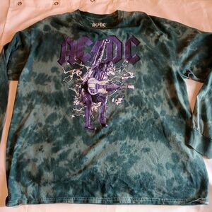 AC/DC T-Shirt Men’s L High Voltage Long Sleeve Rock Band Classic Tie Dye Green